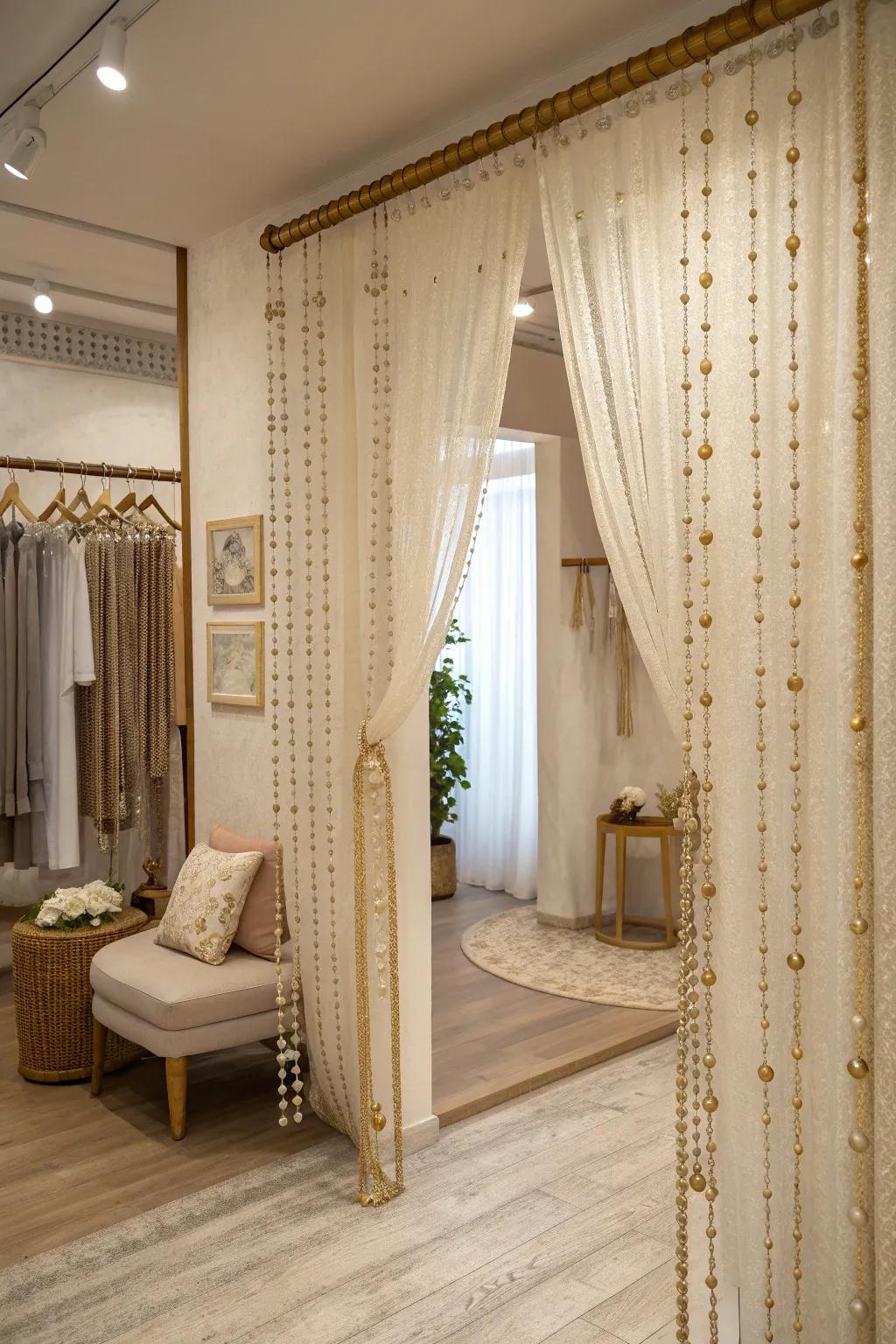Bring glamour to your space with sparkling beaded curtains, making every day feel special. ✨ #GlamDecor #BeadedCurtains #ChicSpaces