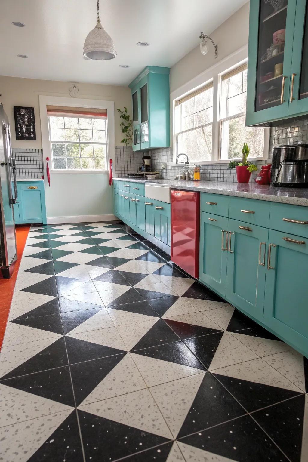 Make a bold statement with color-blocked tiles that define your kitchen space. #ColorBlock #ModernKitchen #BoldDesign