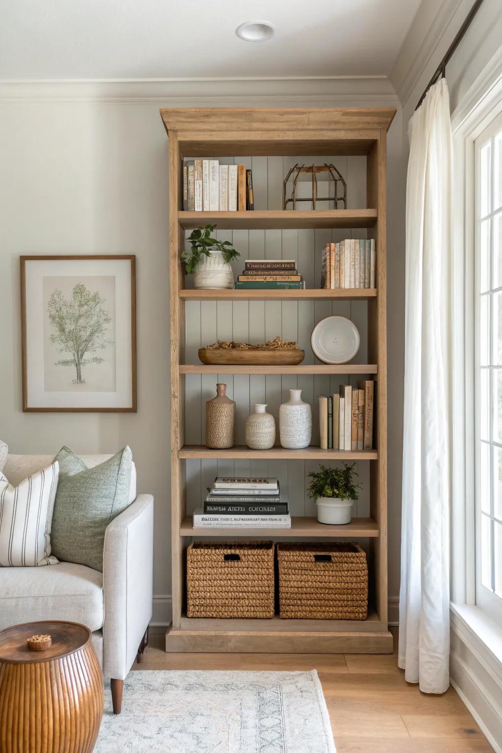 Find harmony in your home with symmetrically arranged bookshelves.