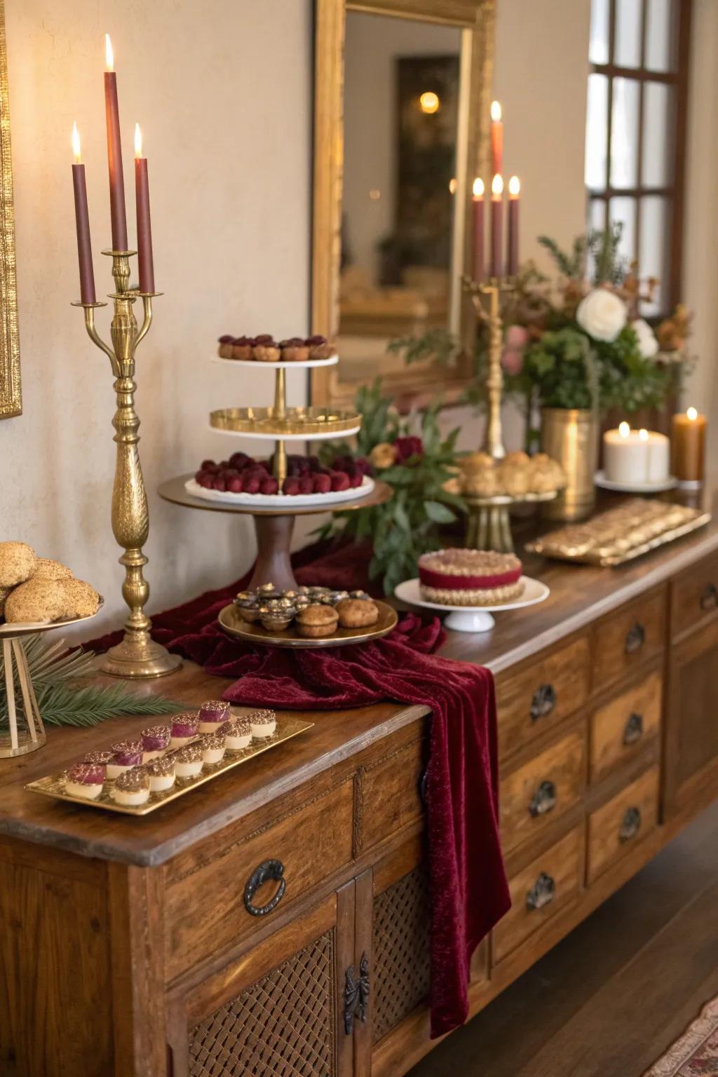 Create a unique look with an eclectic mix of styles on your buffet.