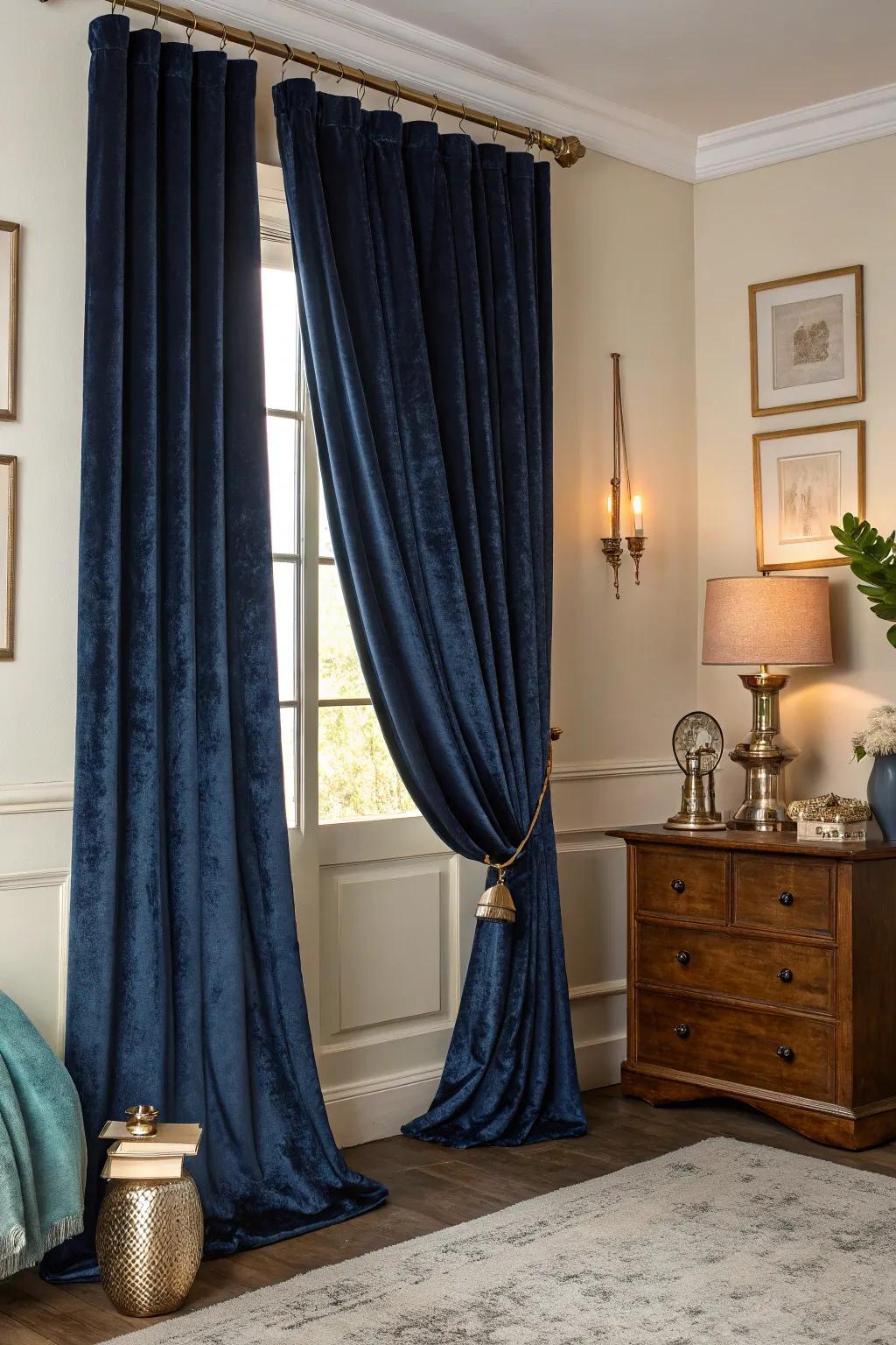 Ensure restful nights with blackout drapes that offer privacy and complete light control.