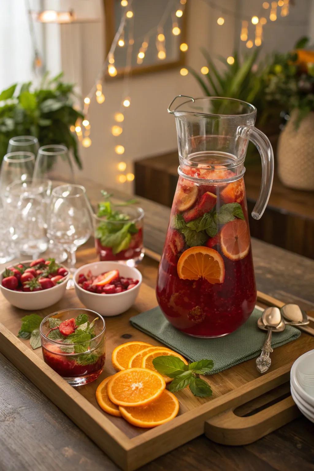 A vibrant sangria station delights guests with its variety and festive appeal.