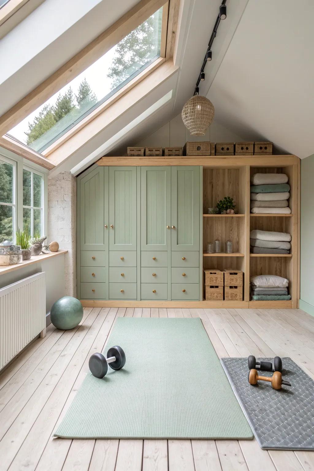 Stay fit and healthy with a mini gym under your eaves, making workouts convenient and fun.