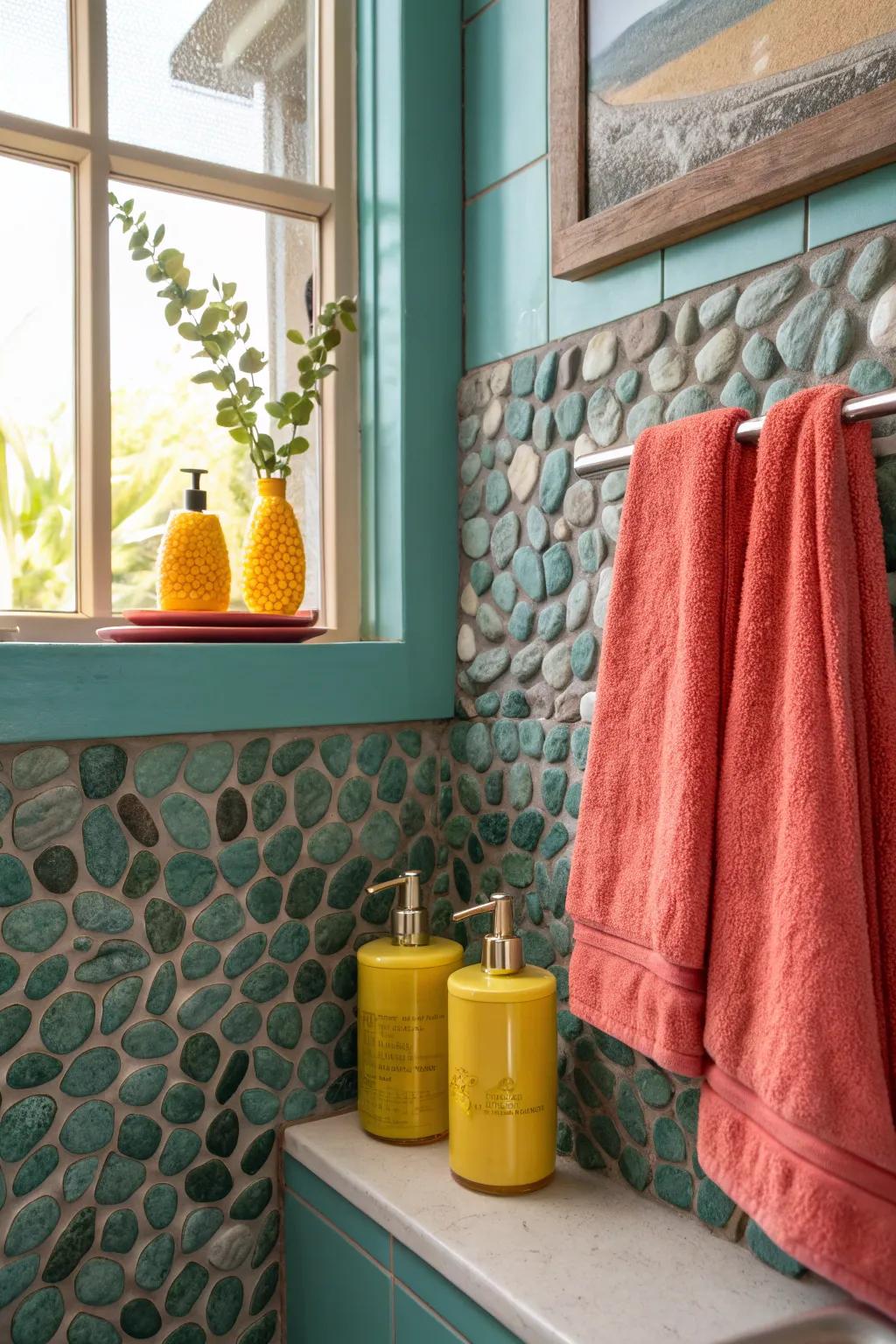Bring nature indoors with pebble tiles that offer a tactile, earthy feel.