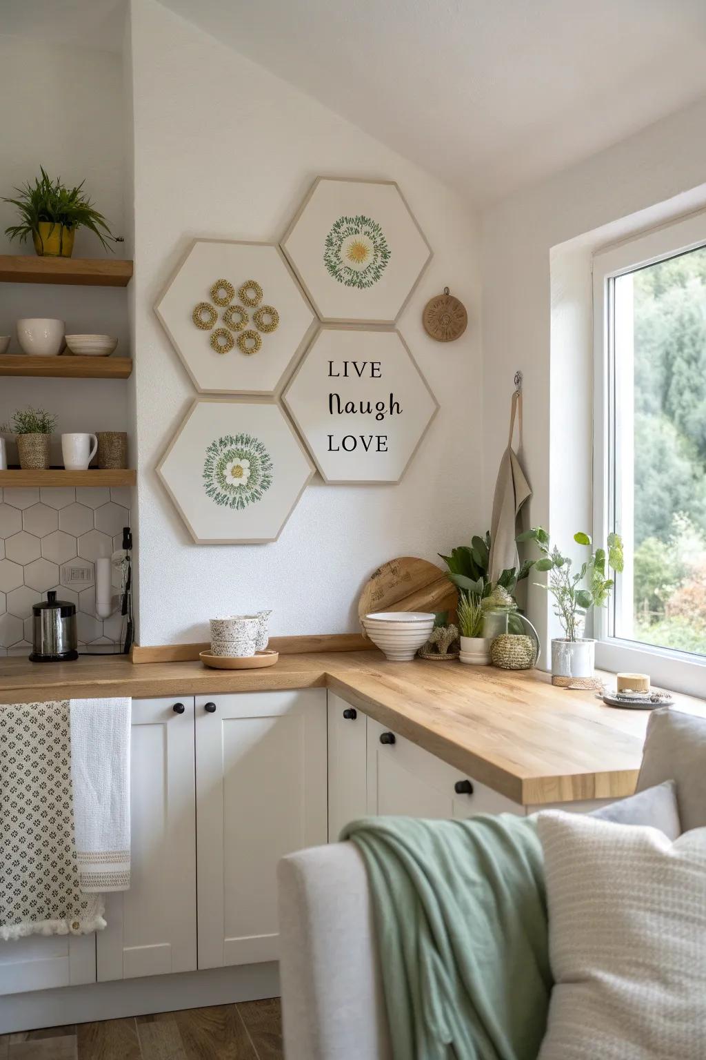 Infuse positivity into your space with hexagon art that inspires and uplifts.