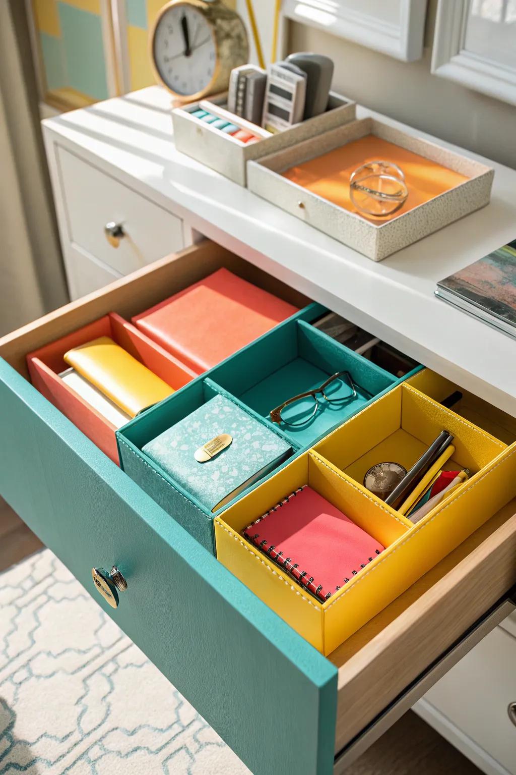 Hide clutter in style with decorative boxes that add a touch of elegance.