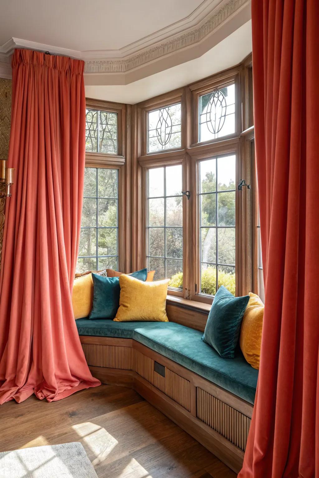 Drapes add a touch of elegance and warmth to your bay window seating.