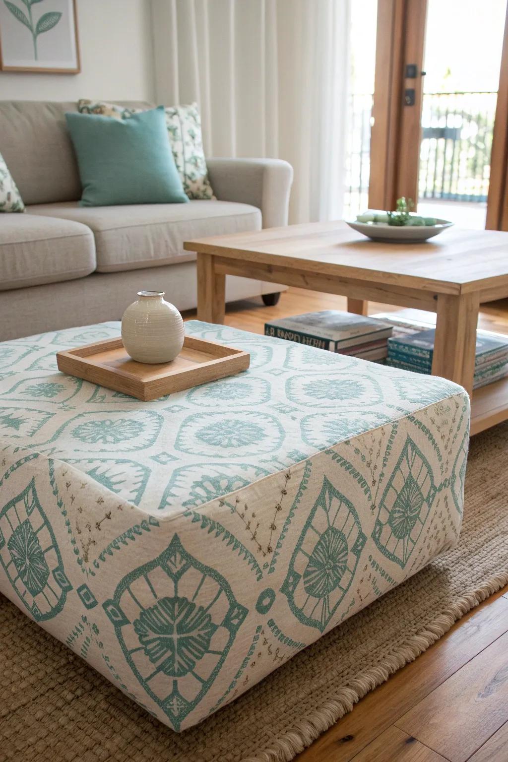 Express your style with a personalized ottoman featuring custom fabric.