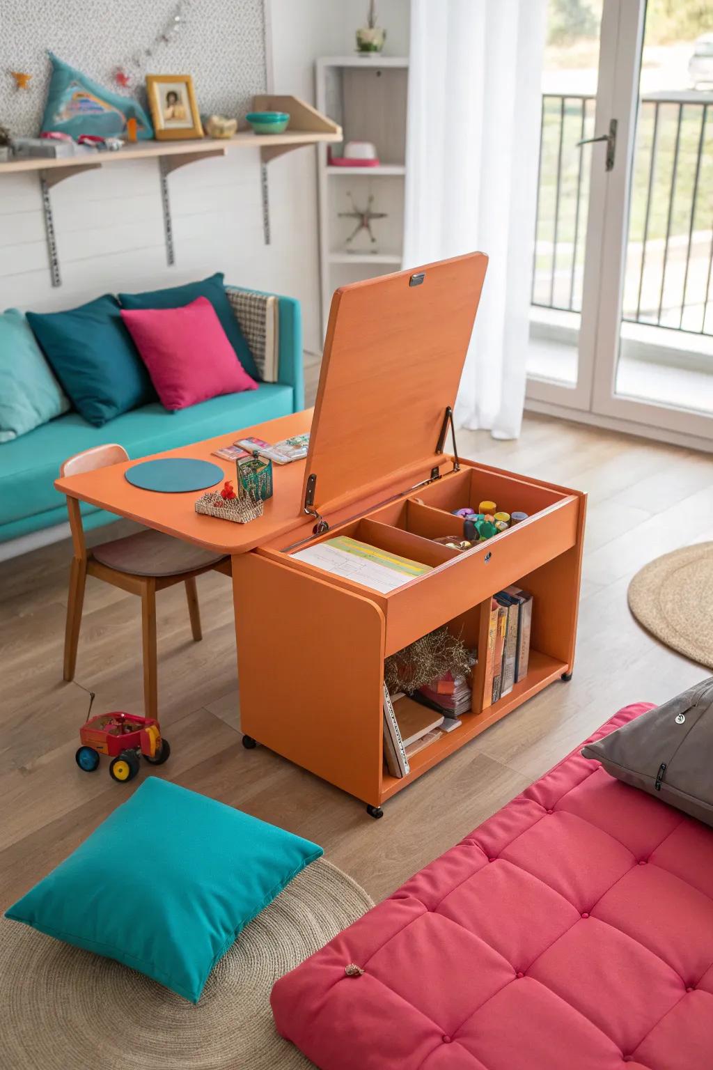 Smart solutions for study and play, fold-away desks keep the room versatile.