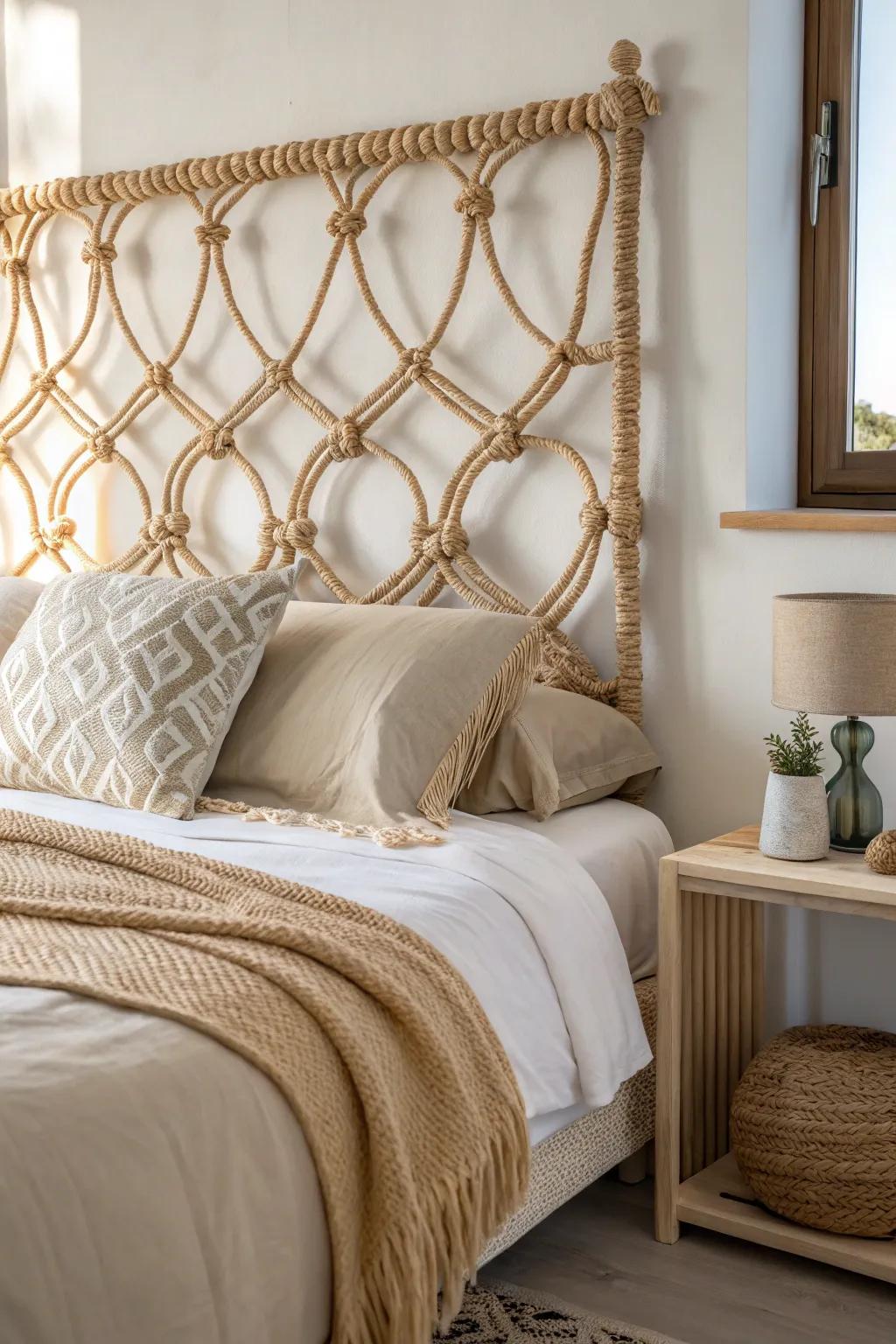 Wake up to style with a unique rope headboard.