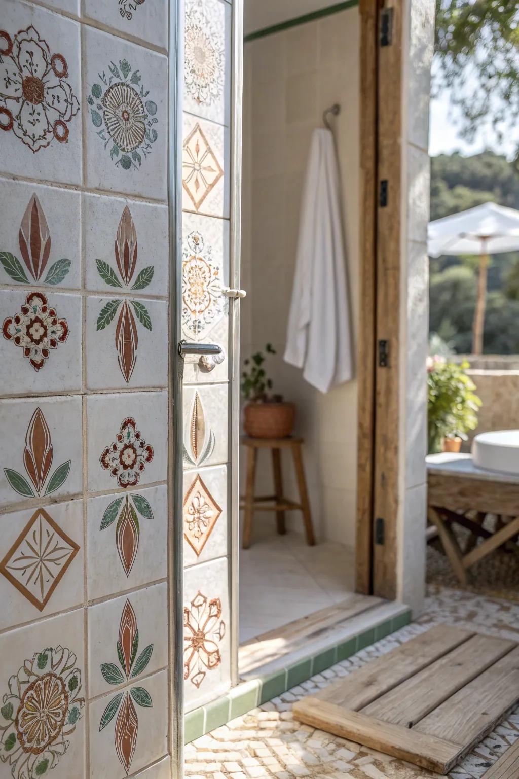 Tiled doors add texture and artistry to your shower space. 🌟 #TileArt #BathroomGoals