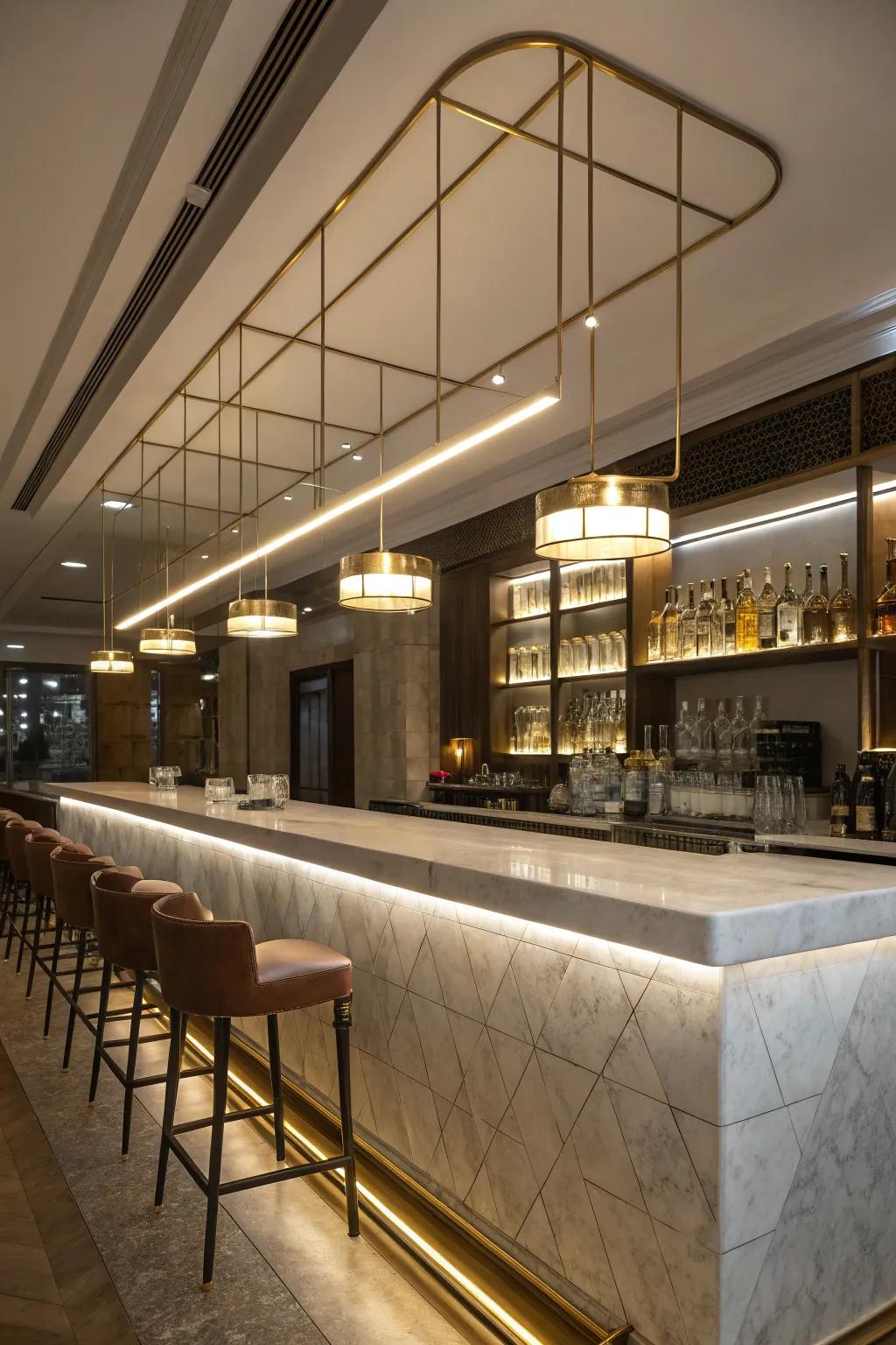 Linear lighting adds a sleek and modern touch to any bar setup.