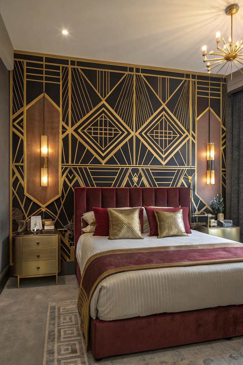 Embrace the glamour of the past with an Art Deco mural that brings luxury and style to your space.