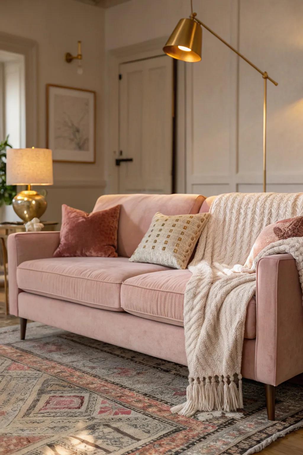 Create your personal sanctuary with the soothing presence of a blush couch.
