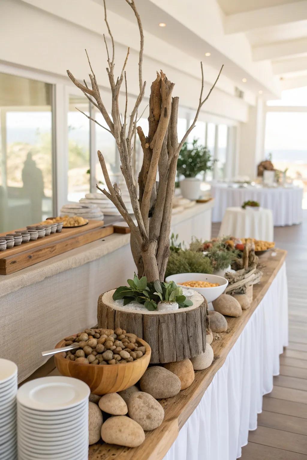 Bring the outdoors in with natural elements on your buffet. 🌿 #NatureInspired #DecorTrends