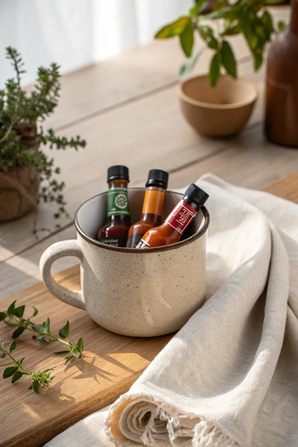Add some spice to their life with a mug filled with hot sauces.