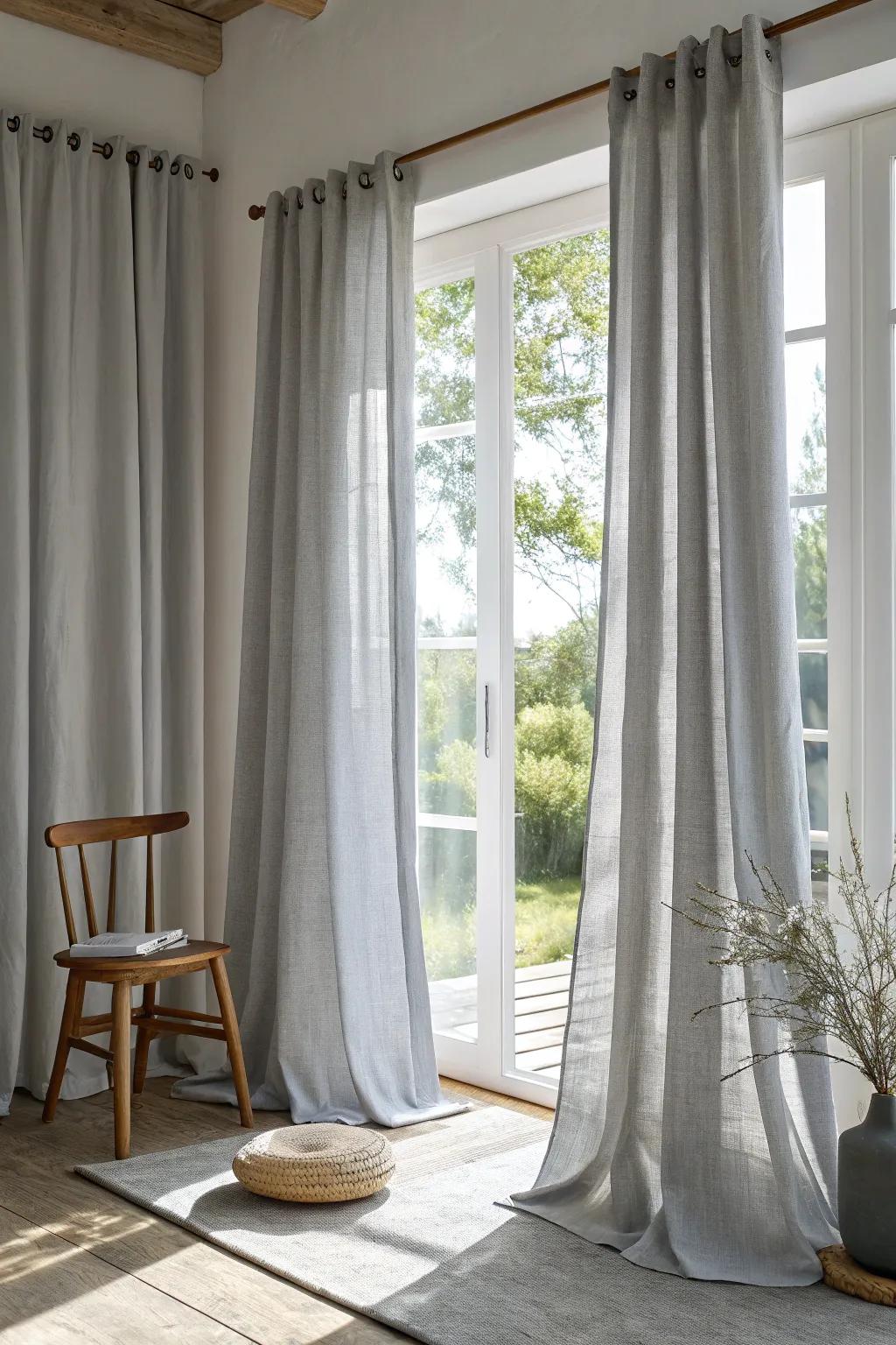 Add modern simplicity with grommet top drapes that offer a sleek and contemporary look.