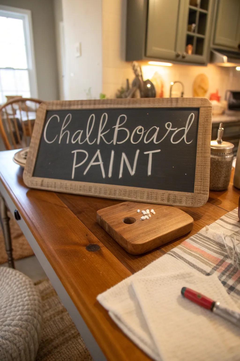 Add functionality to your decor with a cutting board transformed into a chalkboard menu.