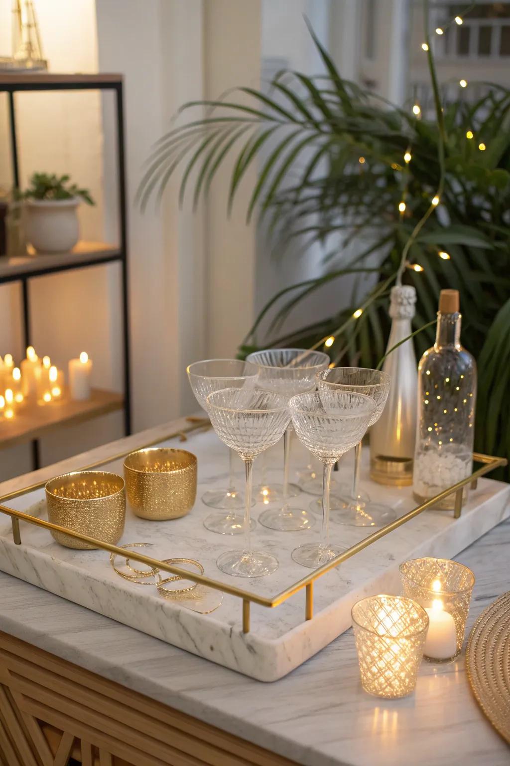 Marble trays bring sophistication and order to your drink table setup.