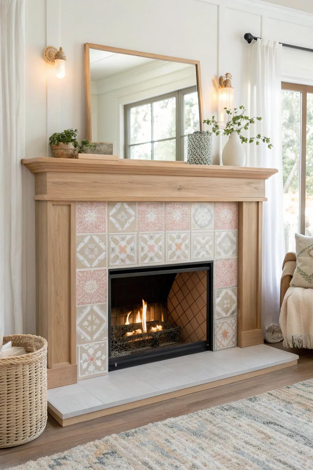 Add a modern touch with a tiled design in your faux fireplace. #ModernLiving