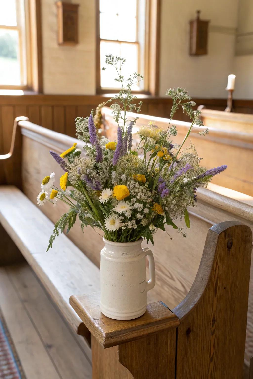 Wildflowers bring a natural, whimsical touch to church decor. 🌼 #WildflowerWonder #NaturalBeauty