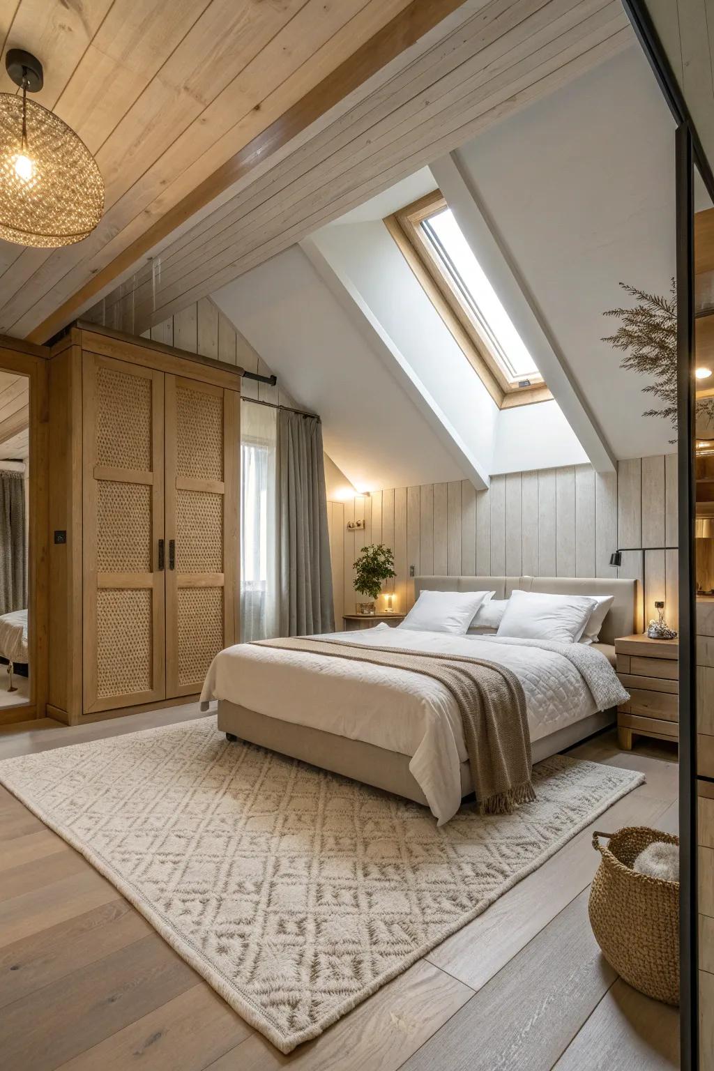 Mirrored ceilings create a dramatic, expansive feel, enhancing the bedroom's ambiance.