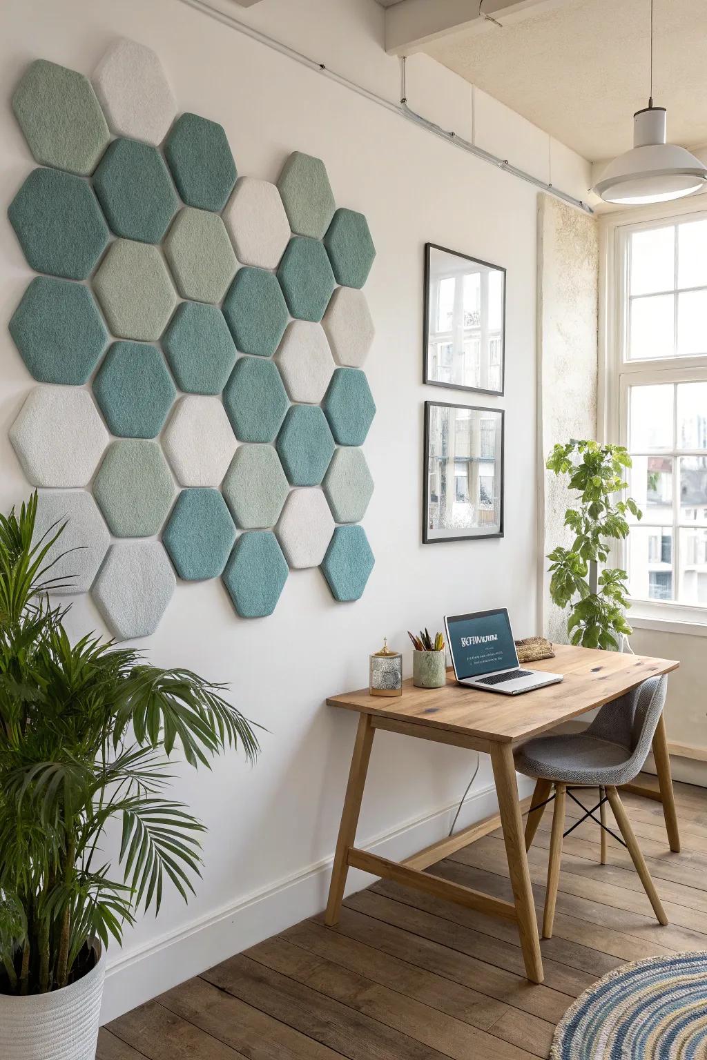 Combine style and function with decorative sound panels that enhance your office acoustics. 🎵 #AcousticDesign #OfficeVibes