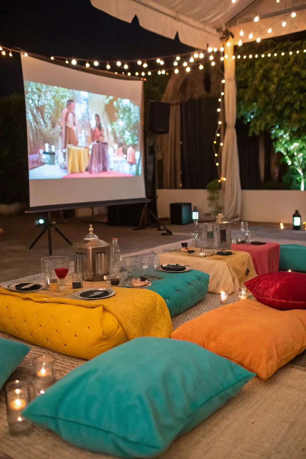 Turn your dining area into a cozy cinema for a romantic movie night.