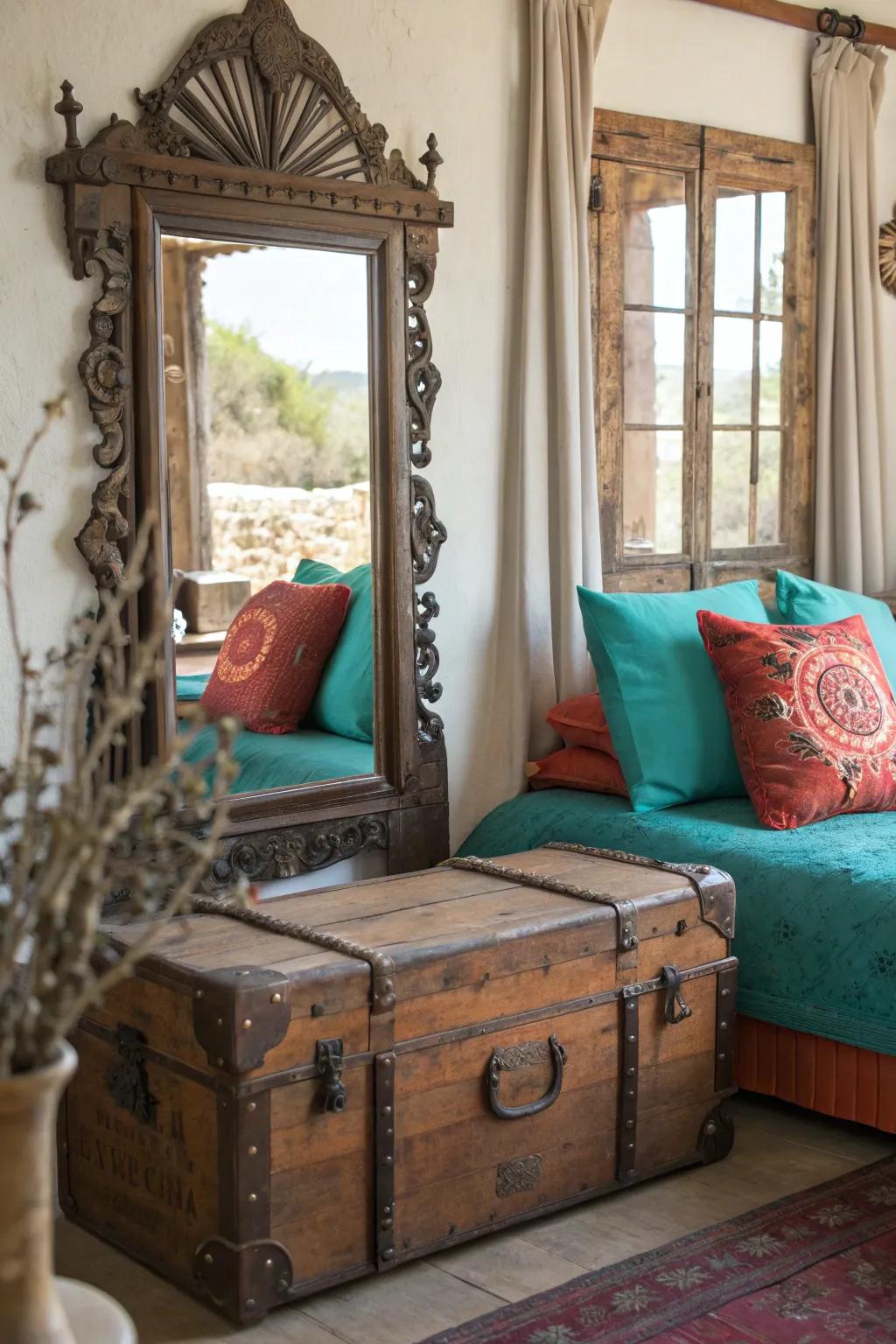 Antique finds add character and become conversation starters in your bedroom.