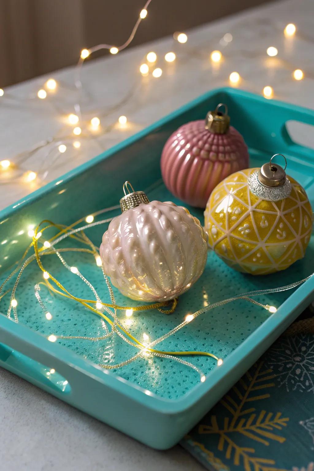 Step into a whimsical wonderland with a tray that twinkles with fairy lights and magical touches.