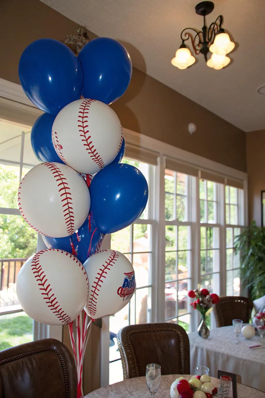 Add height and fun to your table with a balloon and baseball mix!