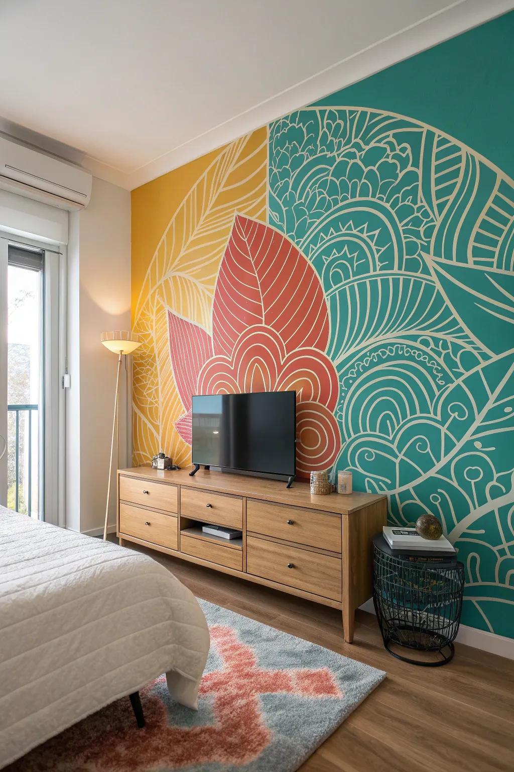 Find peace and simplicity with a minimalist mural that transforms your bedroom into a Zen haven.