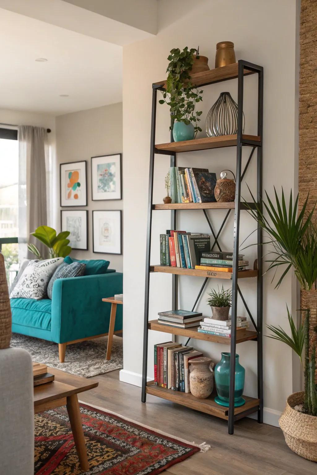 Add a contemporary twist to your decor with asymmetrical bookshelf designs. 🔄 #ModernDesign #HomeTrends