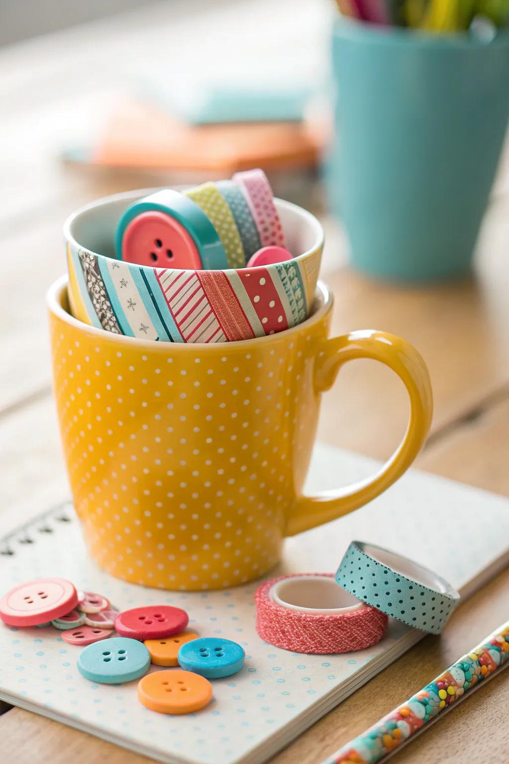 Craft magic with a mug filled with vibrant crafting treasures.