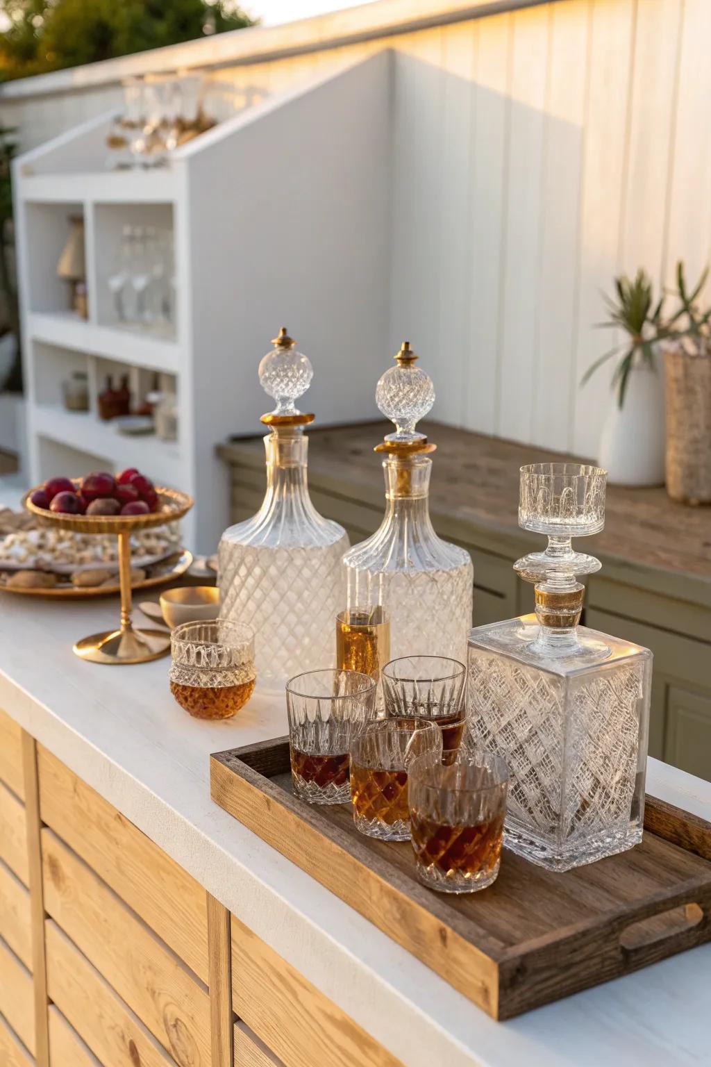 Vintage decanters lend an air of elegance and sophistication to your drink setup.