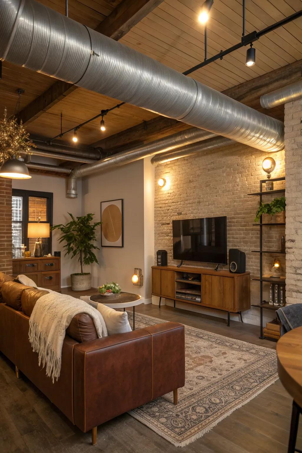 Let your ducts shine with accent lighting that adds warmth and focus. 💡 #AccentLighting #WarmSpaces #HomeComfort