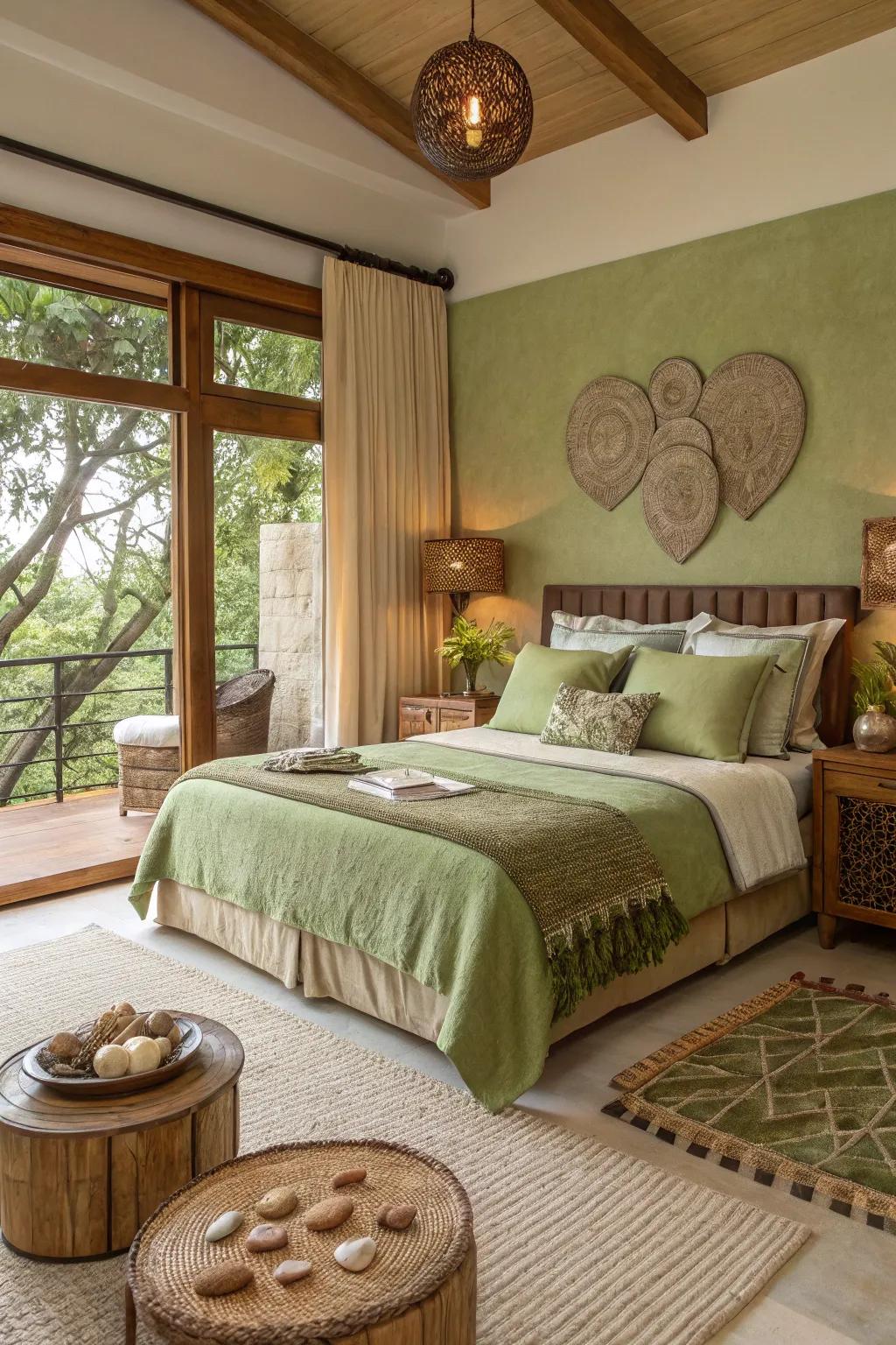 Nature-inspired decor brings a serene, earthy vibe to your bedroom.