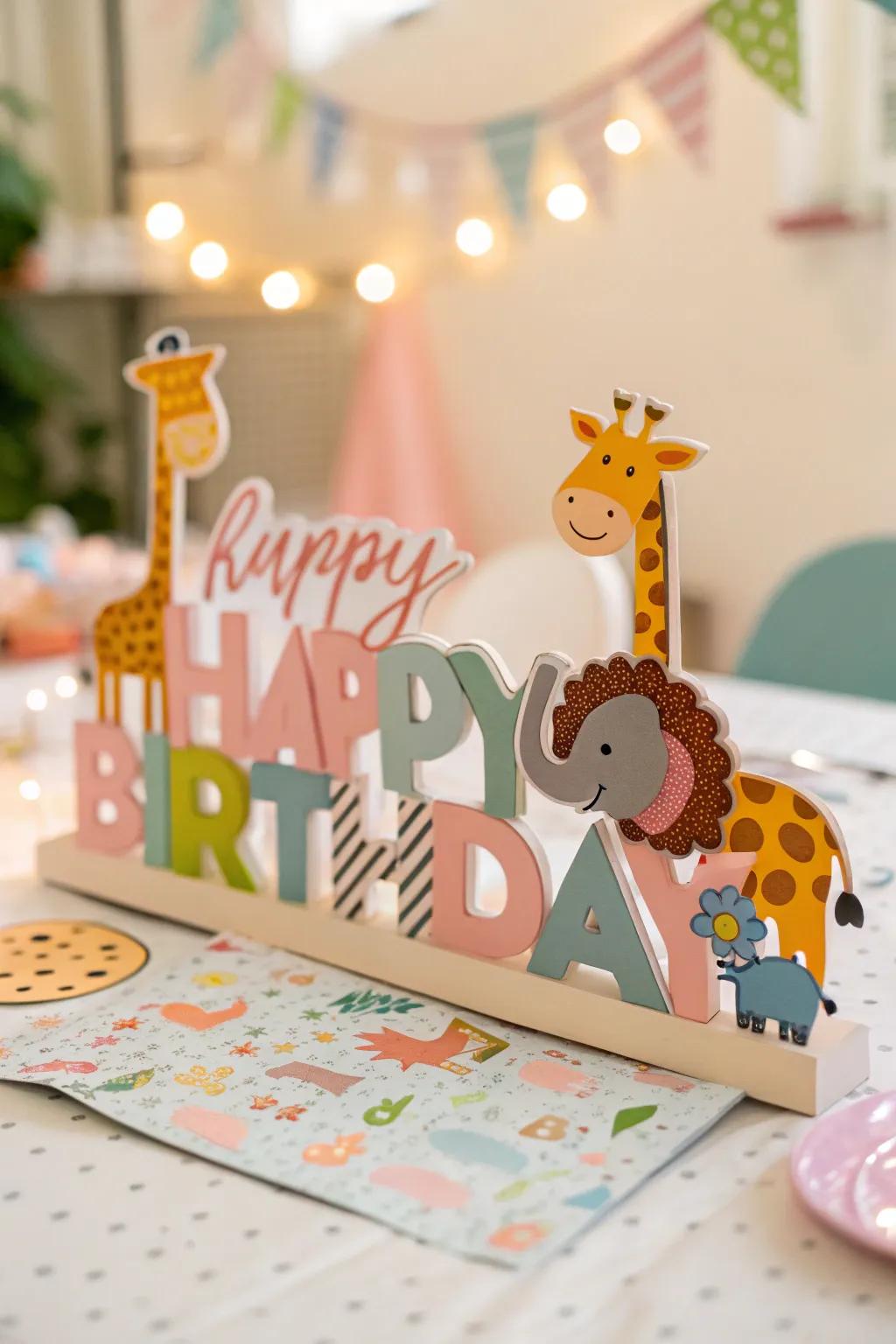 Bring a touch of whimsy with animal-themed signs that add playful charm to your birthday celebration.