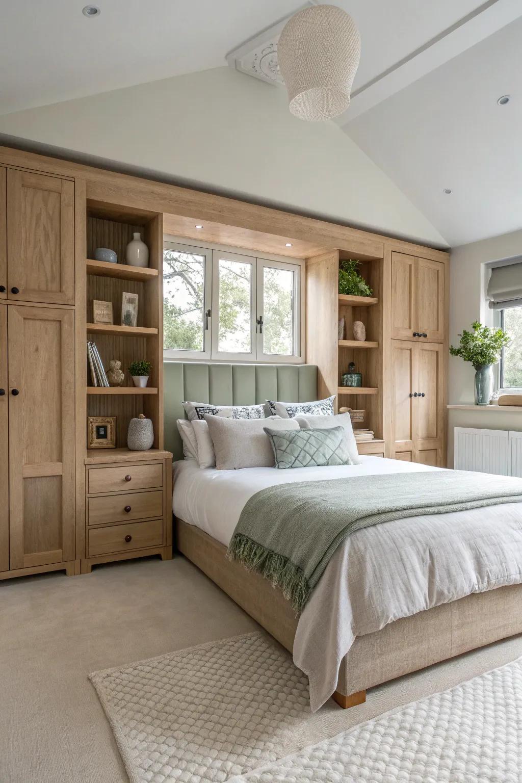 Symmetrical storage brings balance and tranquility to your bedroom. 🛌⚖️ #Balance #TranquilSpaces