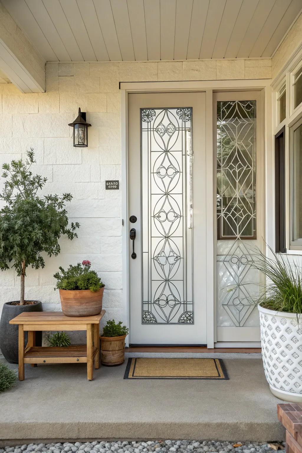 Add a modern edge to your entrance with geometric patterns on your storm door.