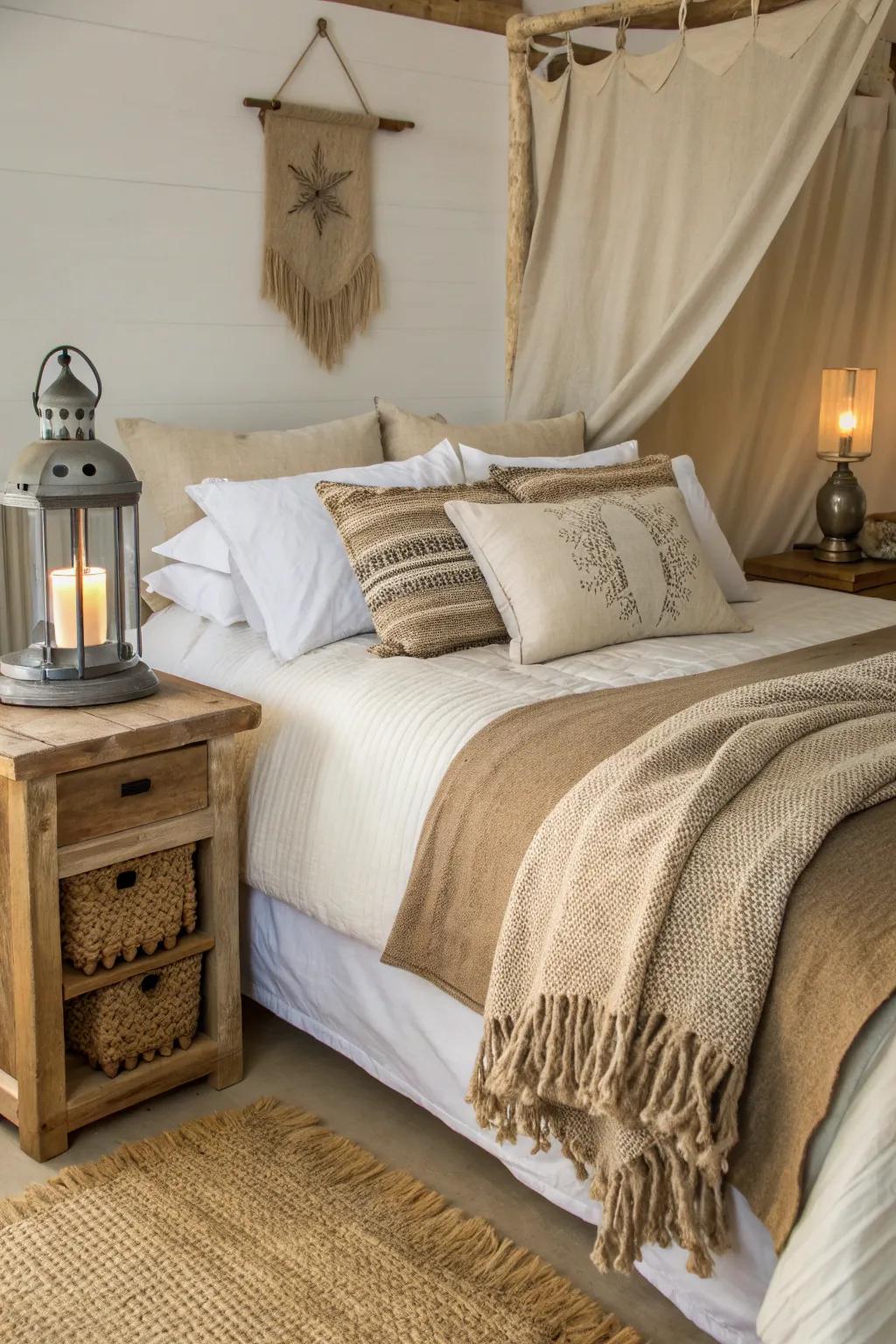 Burlap and linen add rustic texture and understated elegance to your decor.