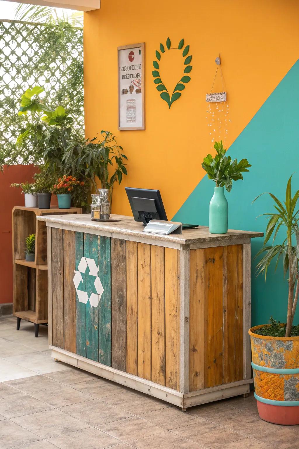 Choose sustainability with a reception desk that marries style and eco-consciousness.