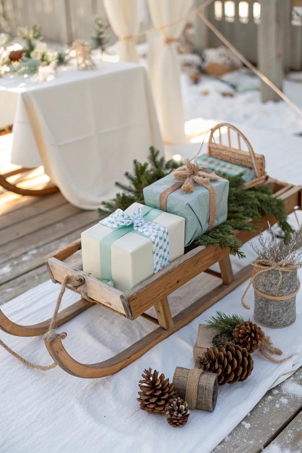 Add rustic charm with a vintage sled display that delights.