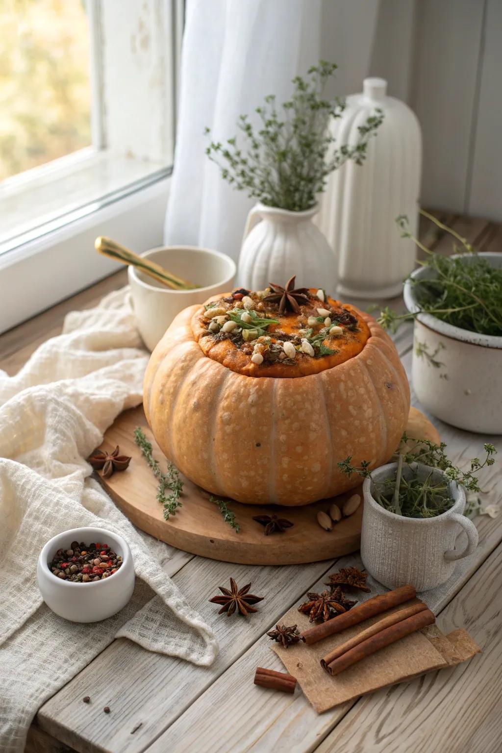 Add a delicious twist to your decor with a gourmet pumpkin turkey.