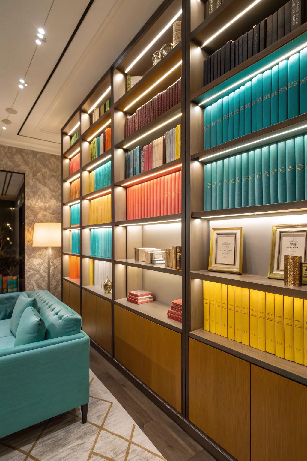 Illuminate your collection with bookshelves featuring built-in lighting.