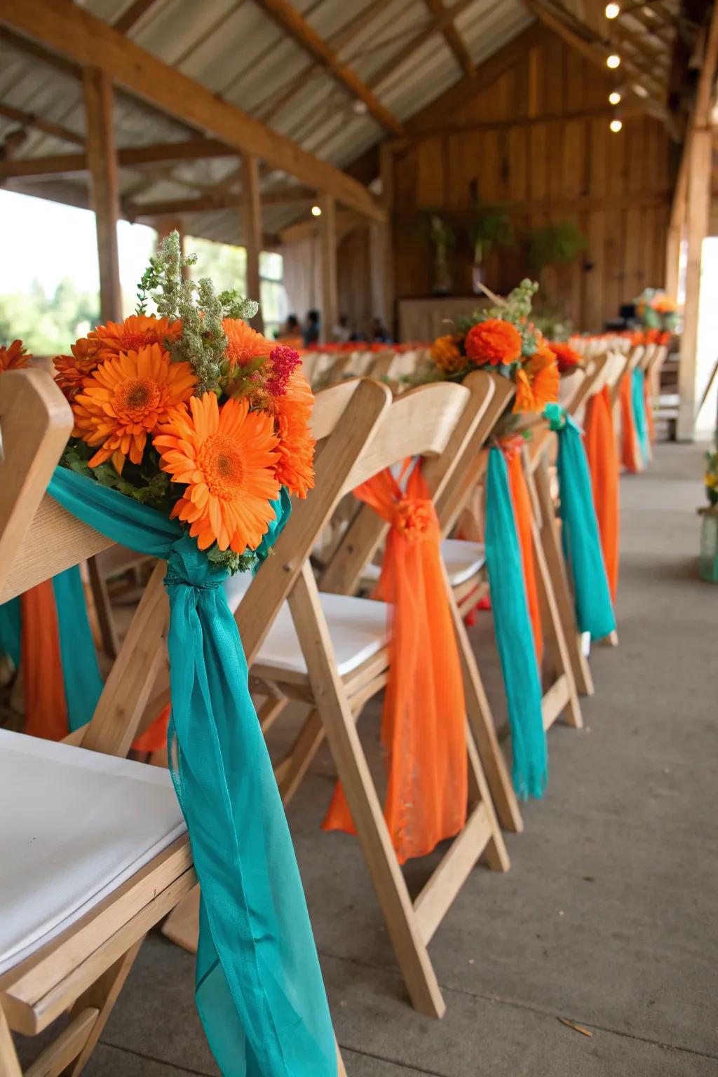 Embrace rustic charm with cheesecloth sashes that offer a natural and inviting texture.