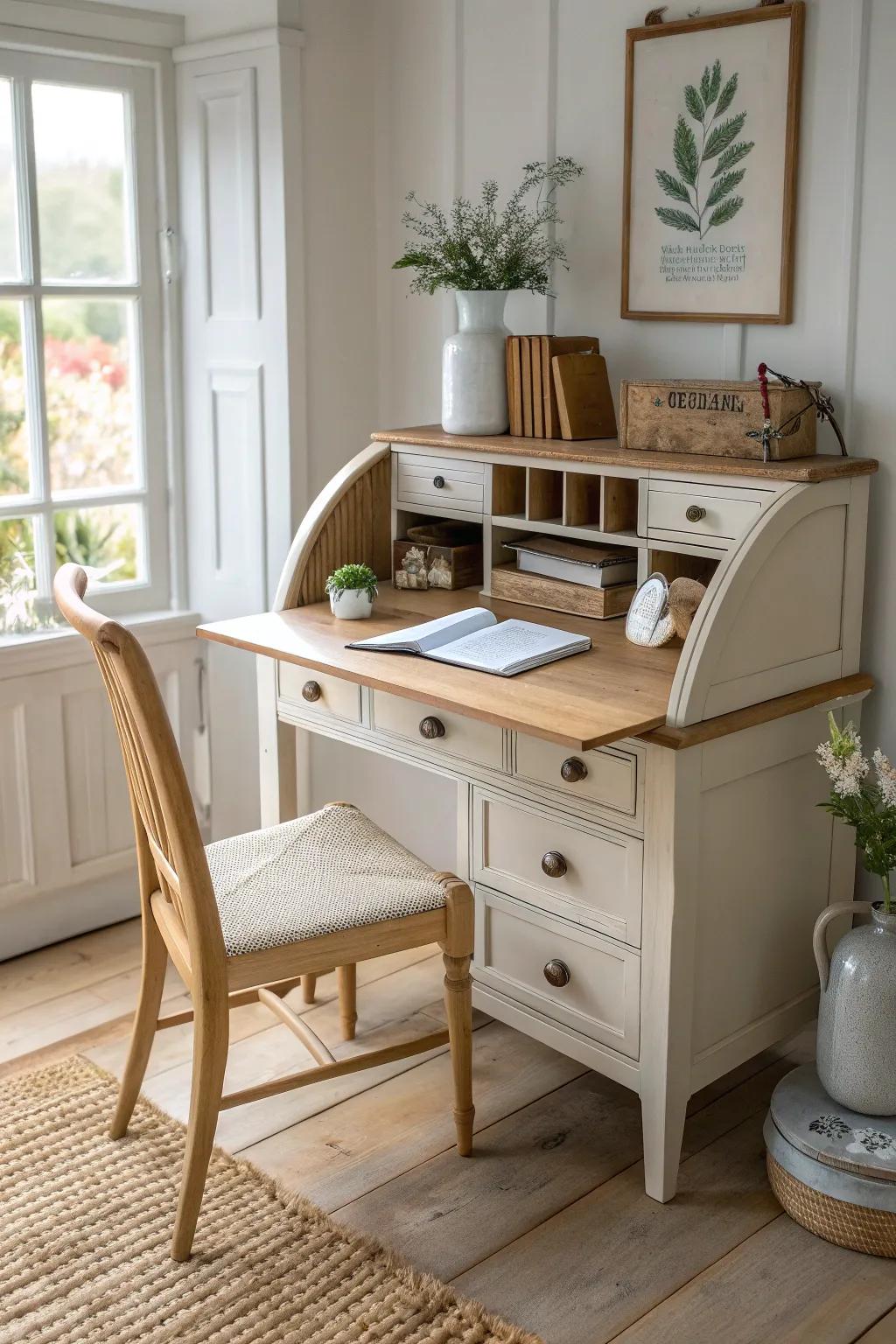 Add character to your space with a charming roll-top desk that hides away clutter.