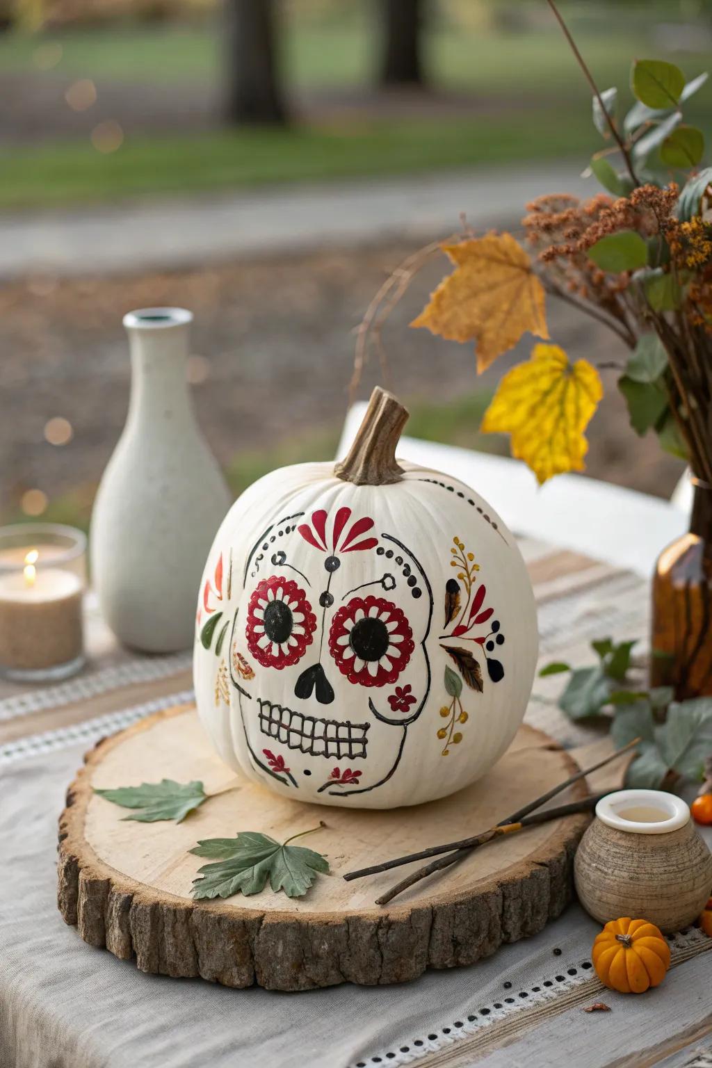 Celebrate the season with a pumpkin that incorporates nature's beauty.