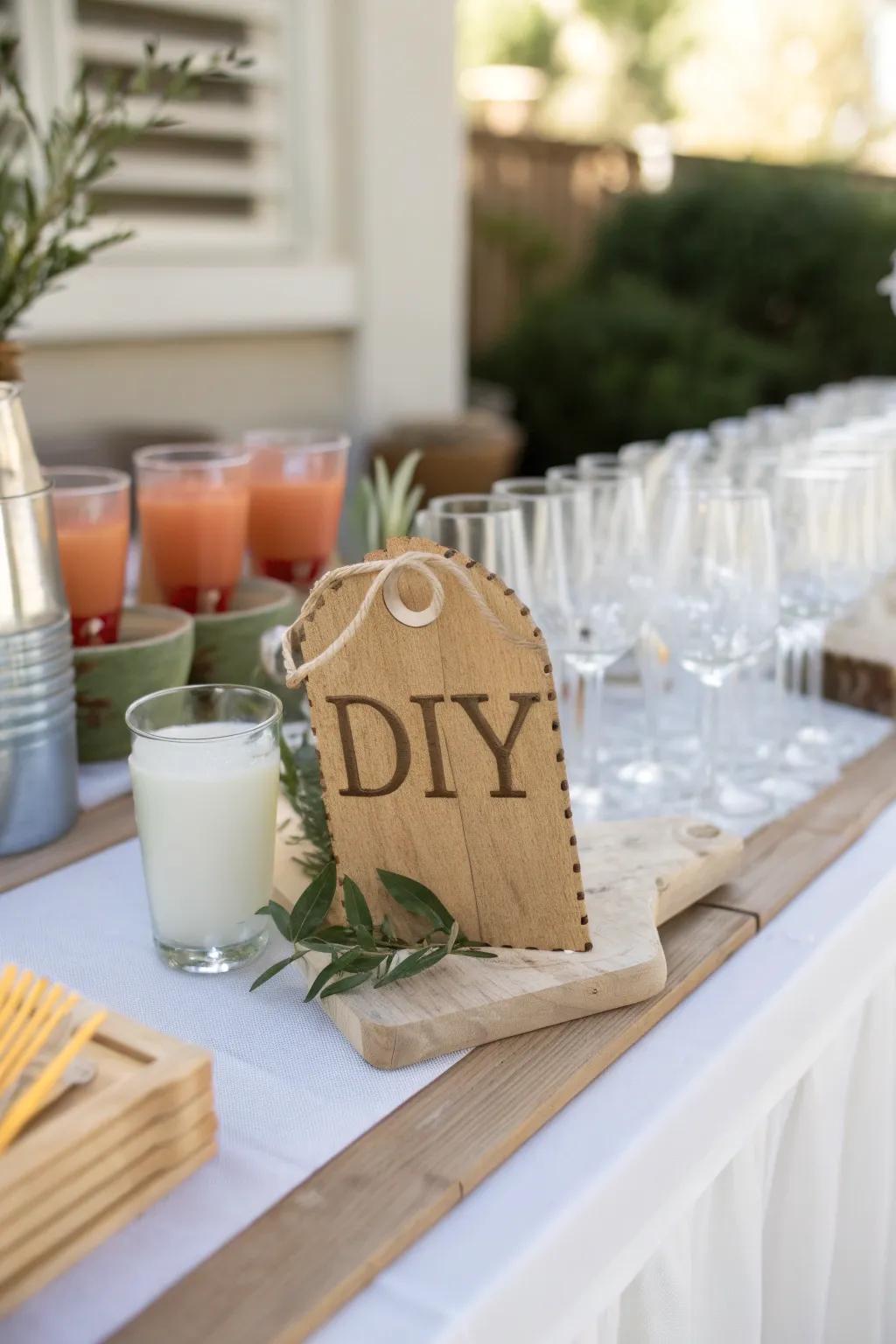 Personalize each glass with charming DIY drink tags for an extra special touch.