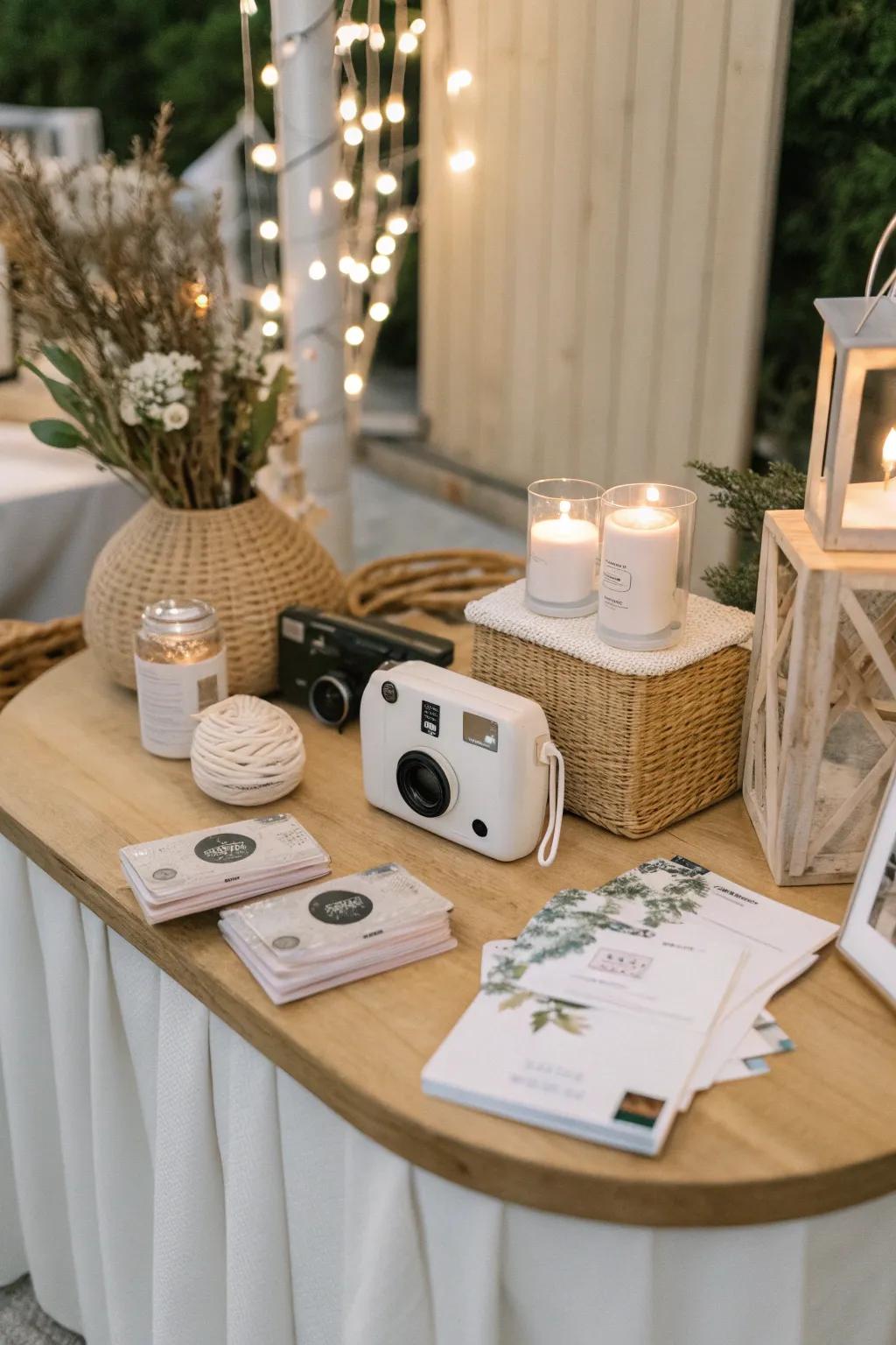 Capture candid moments with disposable cameras that add a nostalgic twist to your wedding.